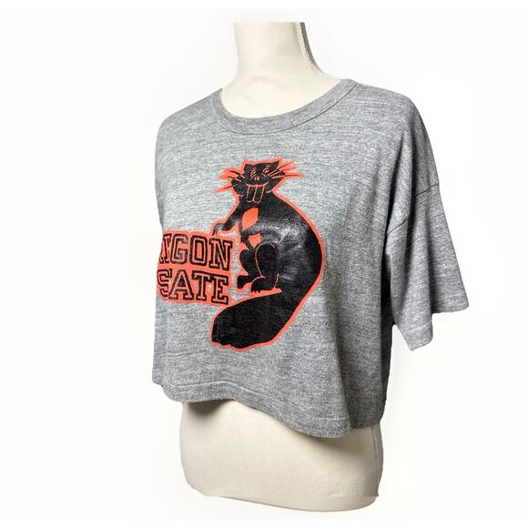 VTG Early 70s XL Gray Shirt Russell OSU Benny Beaver Tee Boxy Crop Single Stitch - Picture 2 of 8